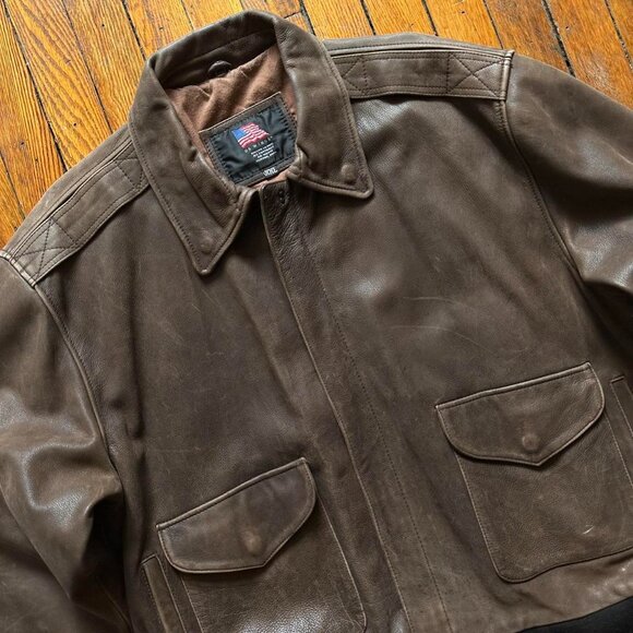 Vintage US WINGS Aviator Flight Bomber Jacket Men XXL Brown Pilot Indiana Jones - Picture 3 of 8